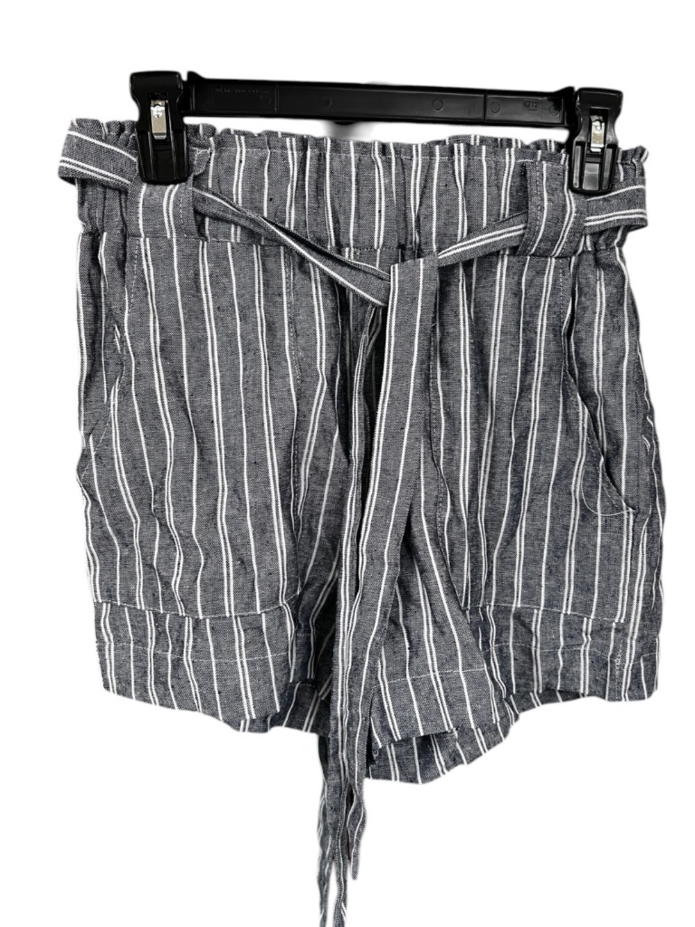 Indigo Rein Striped Paperbag Waist Tie-Front Shorts - Gray